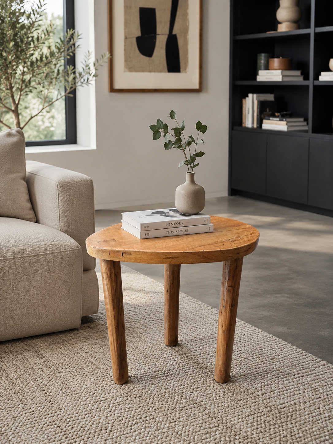 Petite table en chêne massif forme libre création Francaise 1970