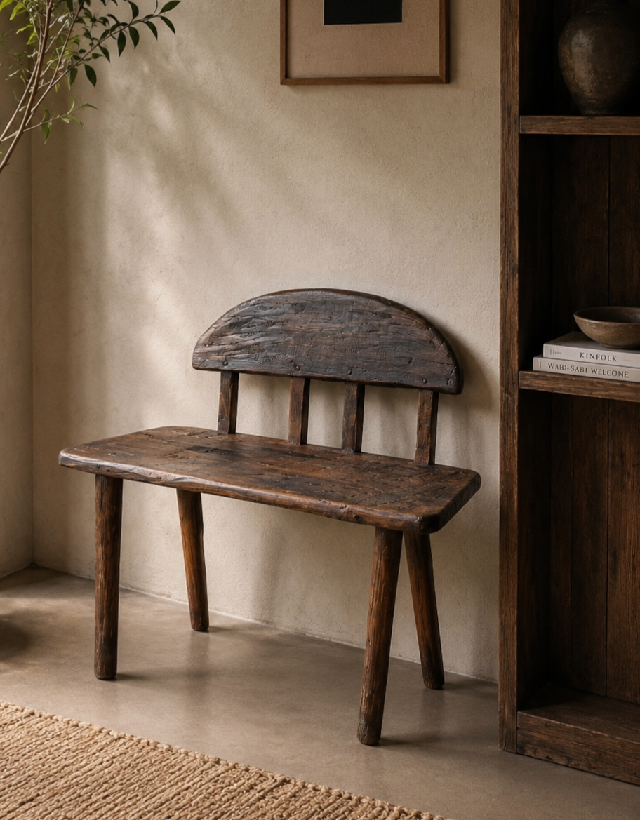 Petit banc en chêne rustique Français – Style XVIIe siècle