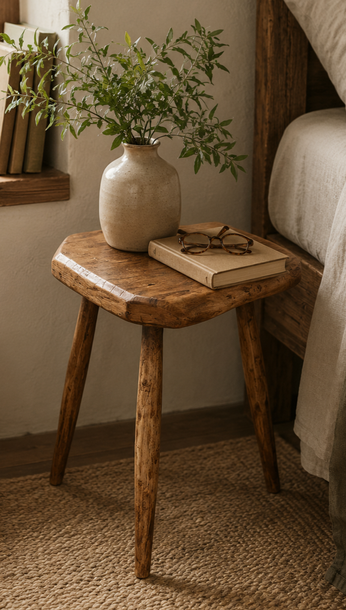 Petite table / tabouret style Nakashima en bois exotique