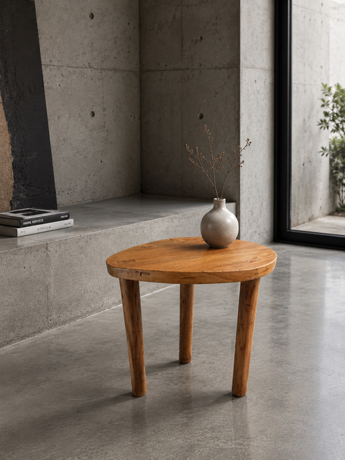 Petite table en chêne massif forme libre création Francaise 1970