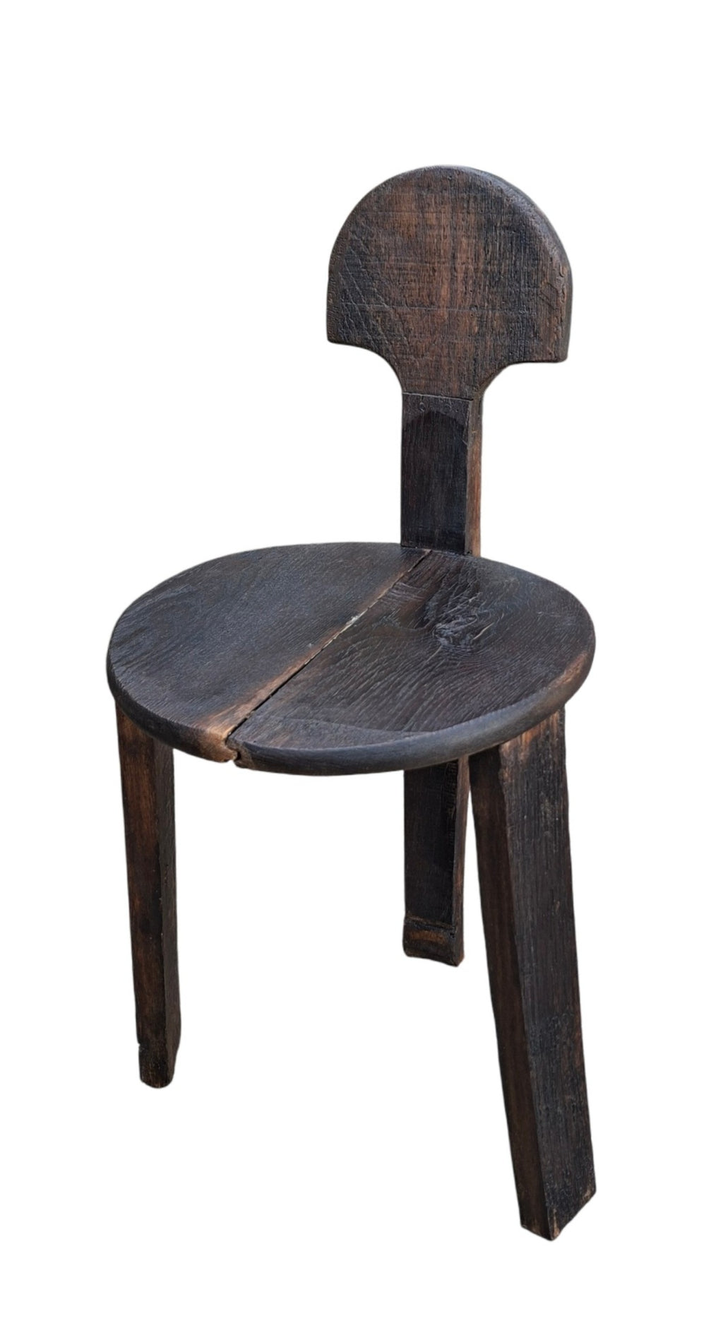 Petite chaise brutaliste tripode années 70 en chêne