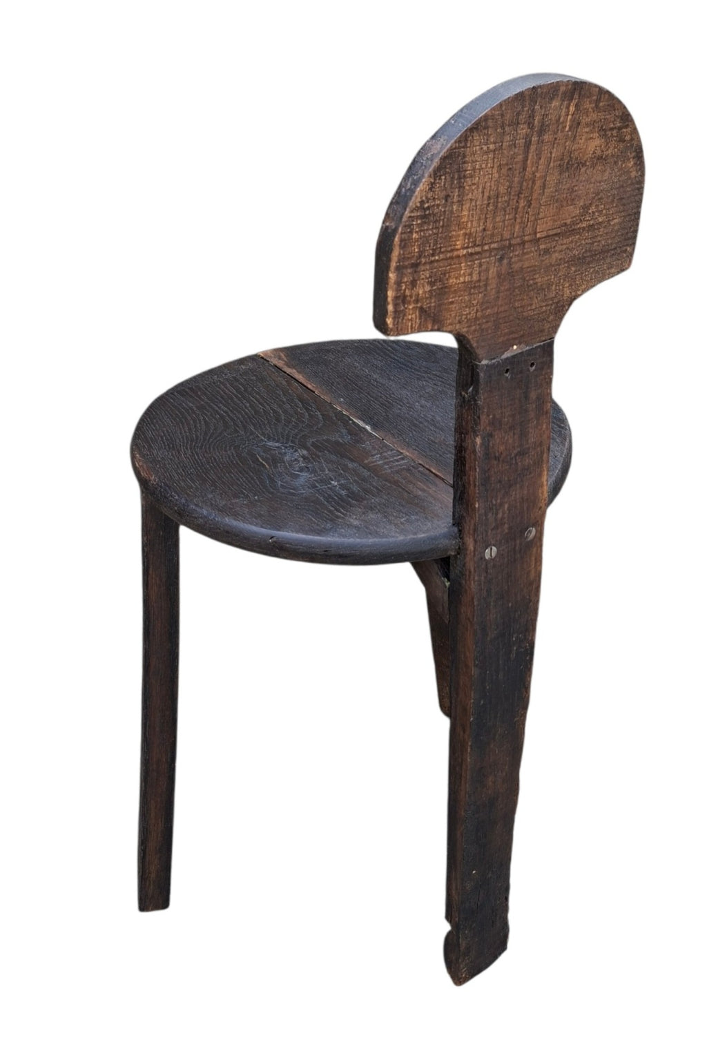 Petite chaise brutaliste tripode années 70 en chêne
