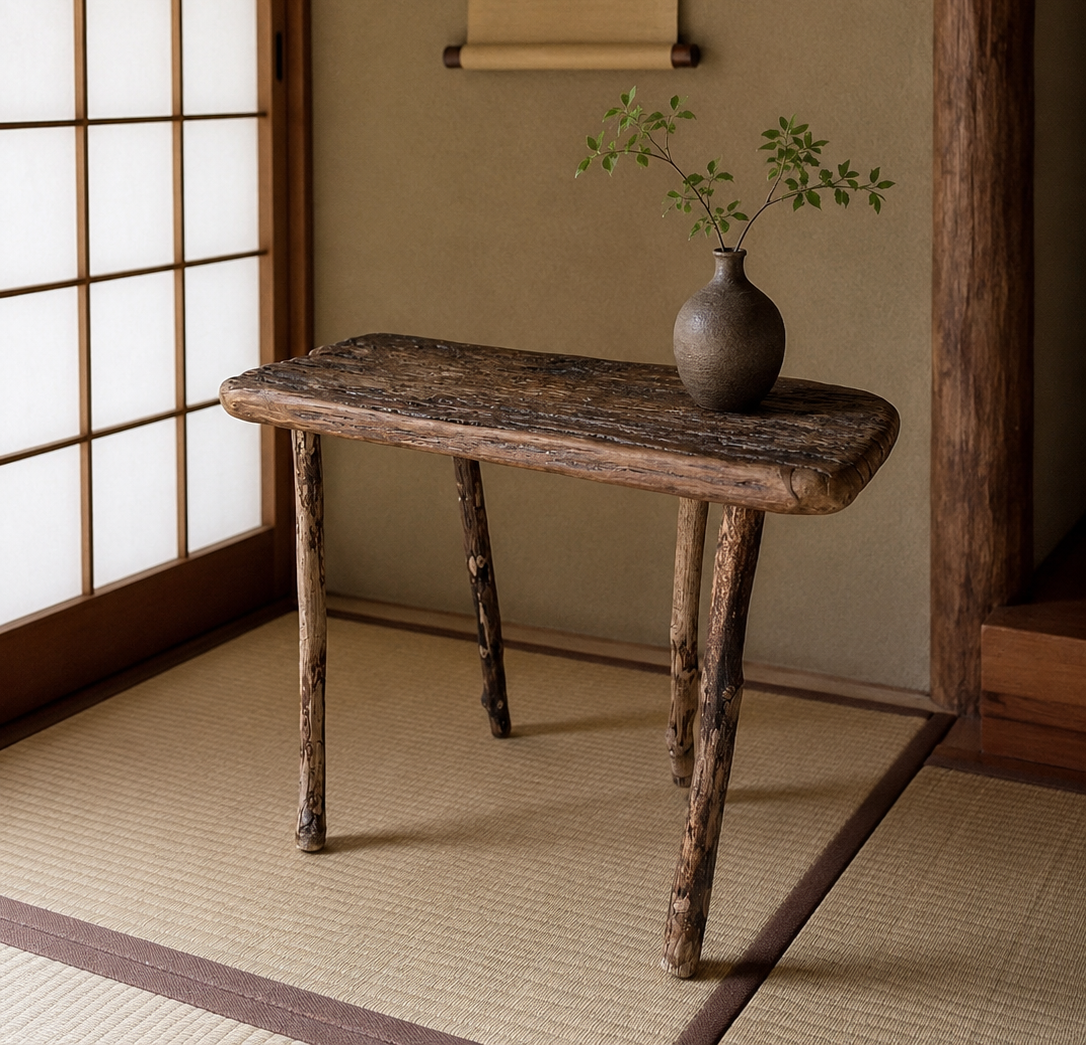 Petit banc wabi-sabi en chêne