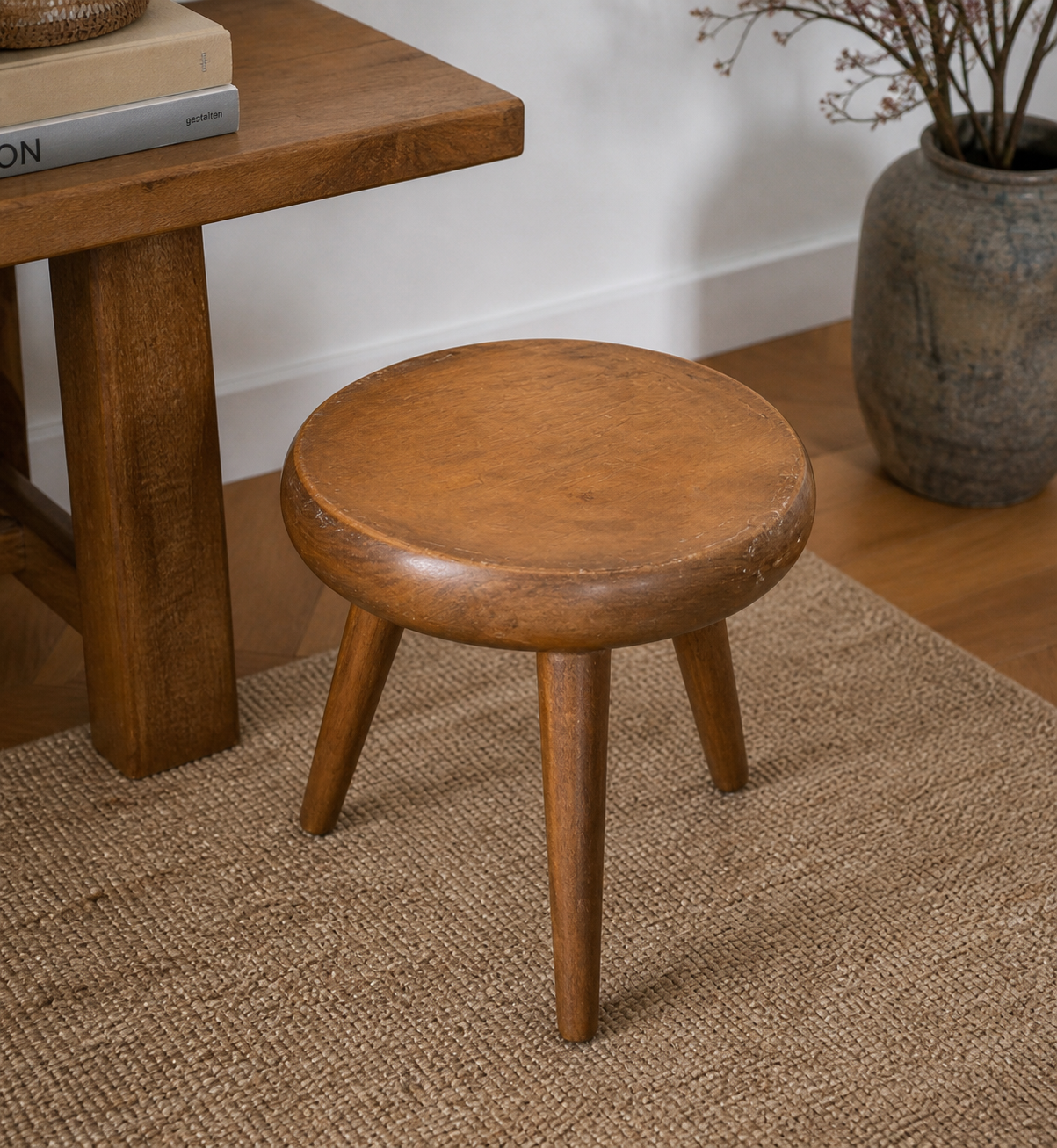 Tabouret style Charlotte Perriand en merisier