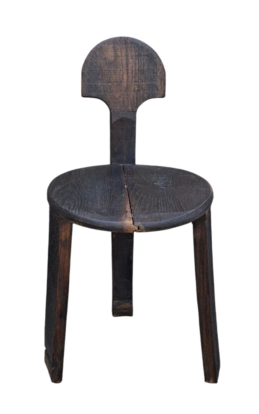 Petite chaise brutaliste tripode années 70 en chêne